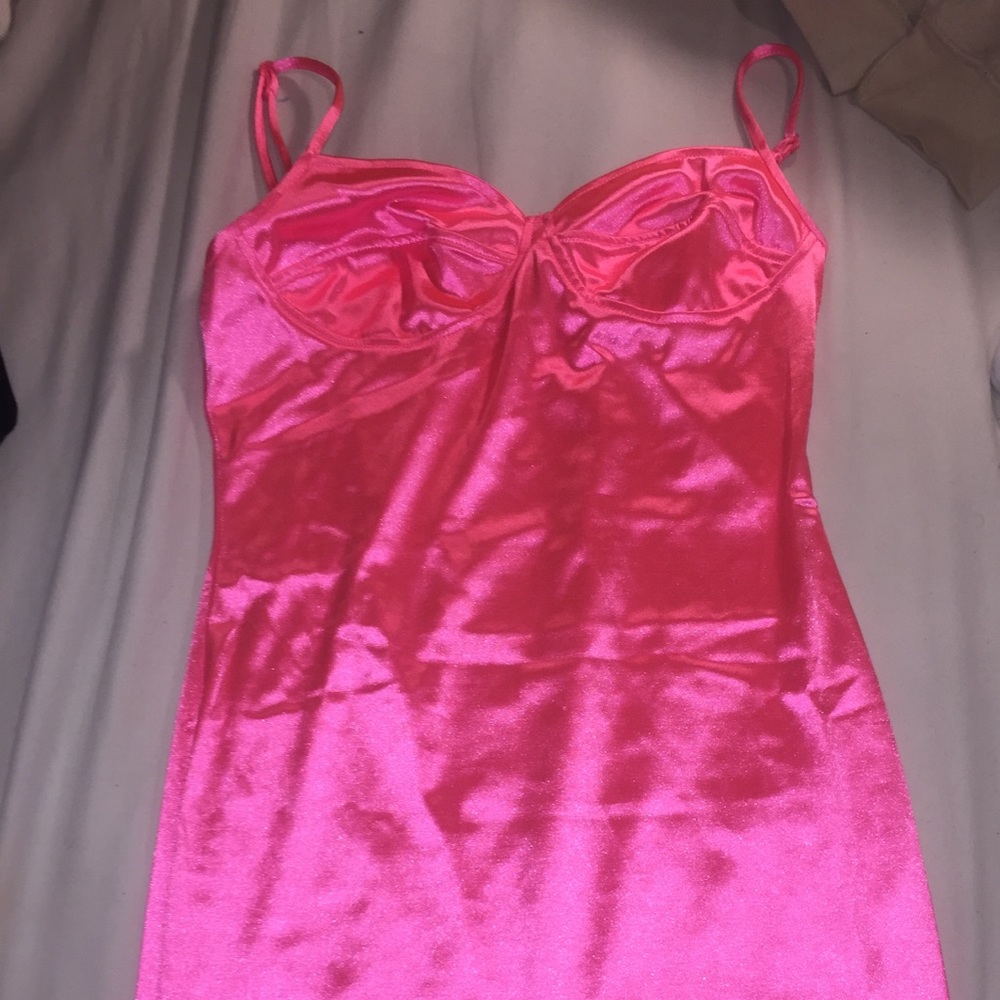 Pink reflective mini dress